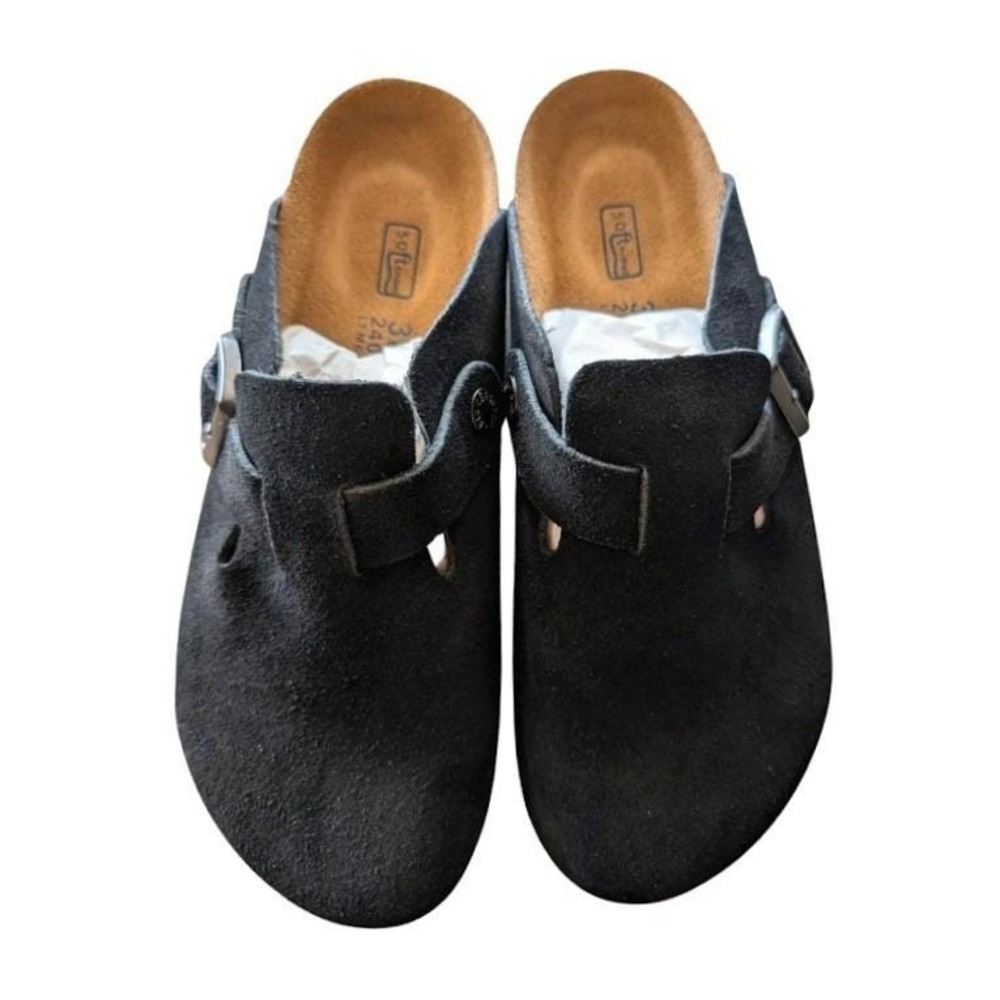Birkenstock Boston BS Black Suede Soft Footbed Clogs‎ Mules Narrow Fit 38 NIB - Picture 6 of 10